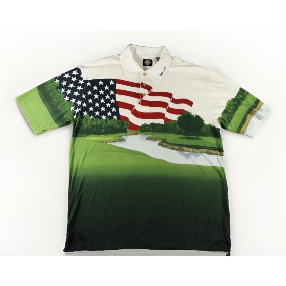 Vintage Tabasco Sportswear Golf Polo Shirt XXL American Flag Patriotic USA Vtg